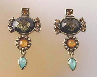 Artistic Drop Earrings - Multicolor Swarovski Crystals - Faceted Faux Precious Stones