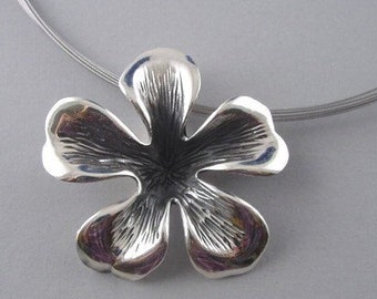 Sterling Silver Flower Pendant Necklace - Contemporary Nature Jewelry - Artistic Flower Pendant