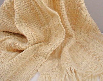 Hand Knit 100% Wool Shawl for Women -  White One-of-a-Kind  Artwear Accessory