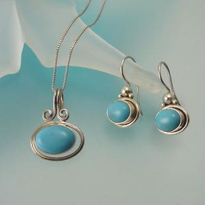 Blue Turquoise and Sterling Silver Necklace and Earrings Turquoise Necklace Set Blue Jewelry image 1