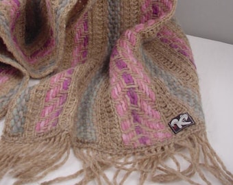 Hand-Knit 100% Wool Shawl for Women-Beige One-of-a-Kind  Artwear Accessory