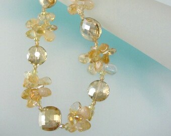 Citrine / Quartz / Crystal and Sterling Silver Necklace - Multigem Beaded Necklace - Hand made in USA