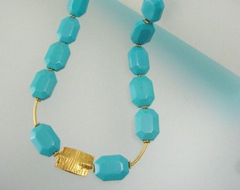 Blue Turquoise and Vermeil Necklace - Genuine Gemstone Beaded Necklace - Hand Made by Kotty