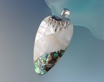 Artistic Mother of Pearl and Abalone Shell Sterling Silver Pendant Necklace