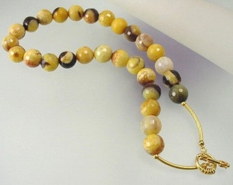 Jasper and Vermeil Beaded Necklace - Mookaite Faceted Round Beads Necklace - Natural Gemstone Jewelry by Kotty