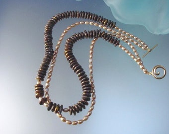 Brown & Gold Freshwater Pearl Vermeil Double Necklace