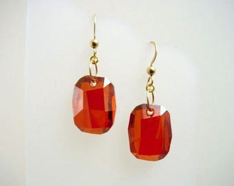 Red Swarovski Crystal Drop Earrings - Gift for Valentine's Day - Red Magma Jewelry