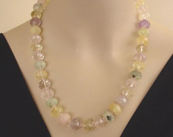 Natural Faceted Peridot, Amethyst, Citrine, Prehnite, Rose Quartz and Quartz Crystal Necklace - Classic Beaded Necklace - Hand Made in USA