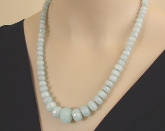 Aquamarine and  Sterling Silver Necklace - Graduated Beaded Necklace - Hand Made by Kotty