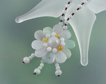 Natural Jade Necklace with Flower Pendant - Jage Beaded Jewelry