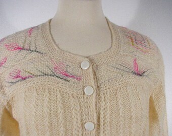 White Wool Hand-Knit Women's Cardigan - One-of-a-Kind Artwear - Handcrafted in USA