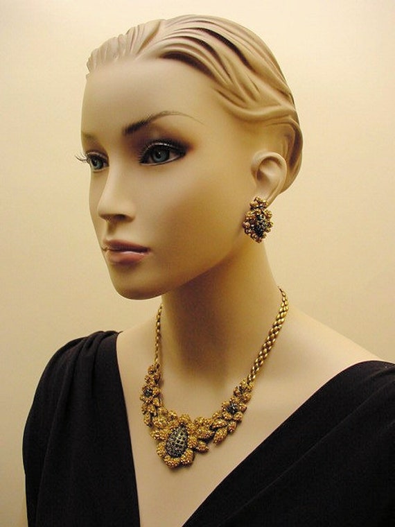 Vintage Swarovski Crystal Necklace and Earrings - Floral Design Jewelry Set View 2