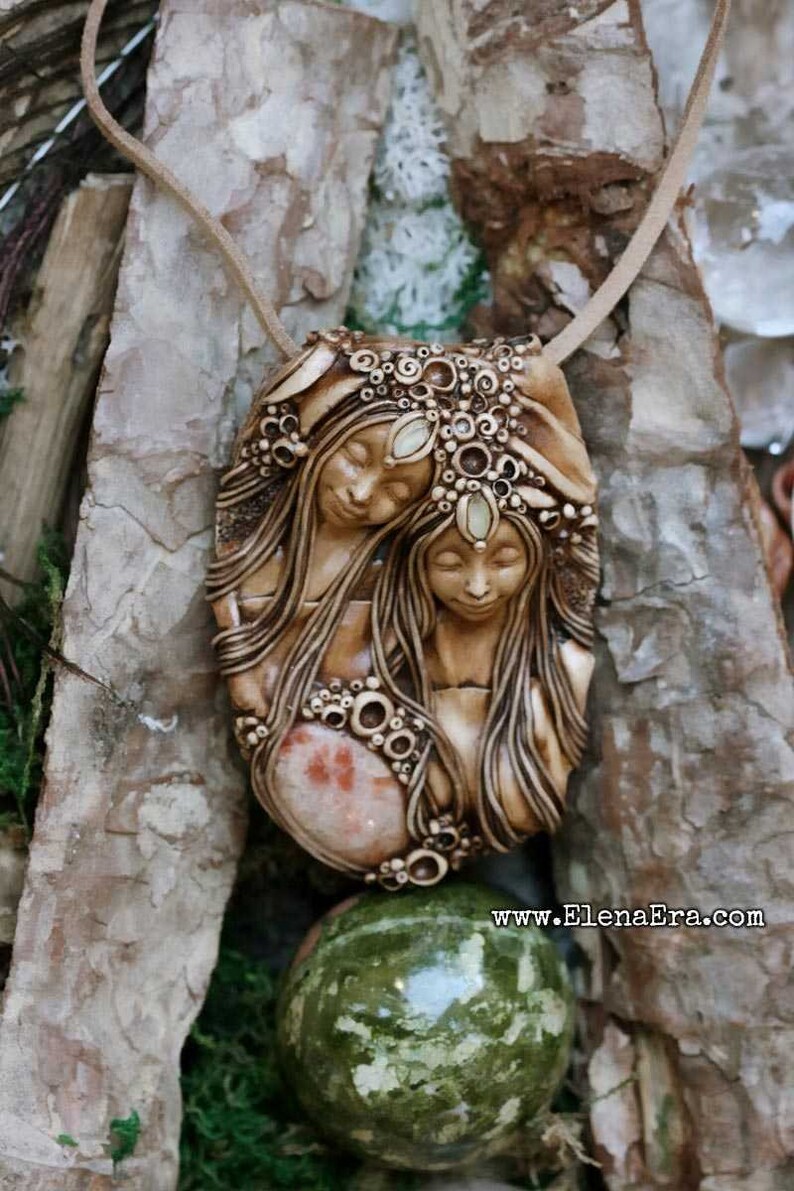 Clay Jewelry Talisman Necklace Boho Goddess Wild Woman Healing Woman Twin Goddesses Necklace Free Spirit Talisman Gypsy Goddess