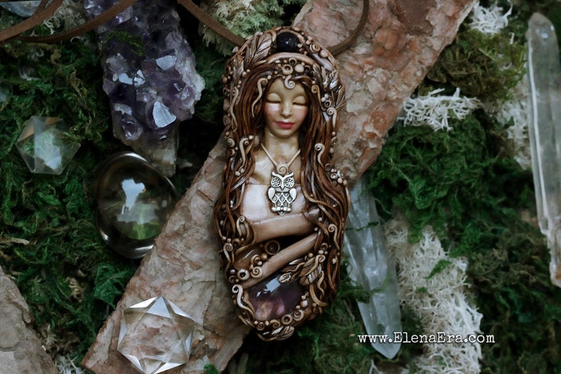 Healing Jewelry Spiritual Jewelry Boho Jewelry Spirit Jewelry Boho Necklace Spiritual Necklace Wisdom Goddess Polymer Clay Jewelry