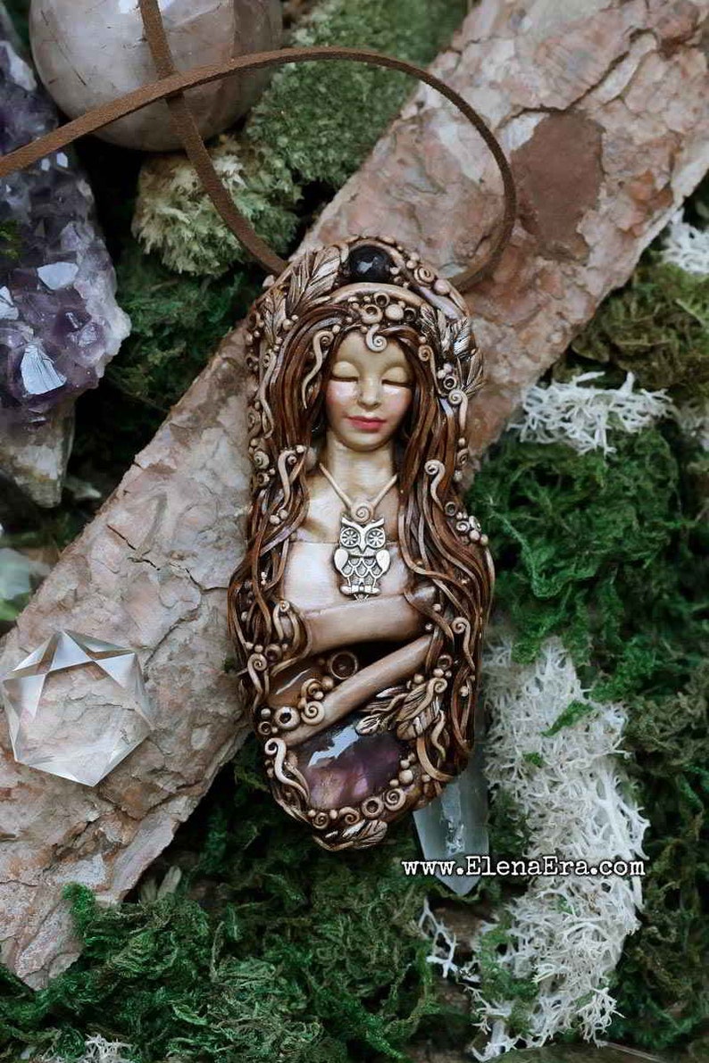 Healing Jewelry Spiritual Jewelry Boho Jewelry Spirit Jewelry Boho Necklace Spiritual Necklace Wisdom Goddess Polymer Clay Jewelry