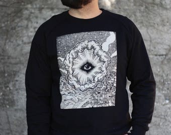 Felpa uomo, felpa unisex con occhio divino, occhio illuminati, occhio massonico, maglia stampata in serigrafia, occhio della provvidenza