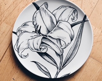 Decorative Plates, Botanical Illustration, Porcelain, 28cm