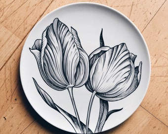 Decorative Plates, Botanical Illustration, Porcelain, 28cm