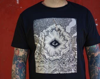 T-shirt da uomo, t-shirt con occhio divino, occhio illuminati, occhio massonico, tshirt stampata in serigrafia, occhio della provvidenza