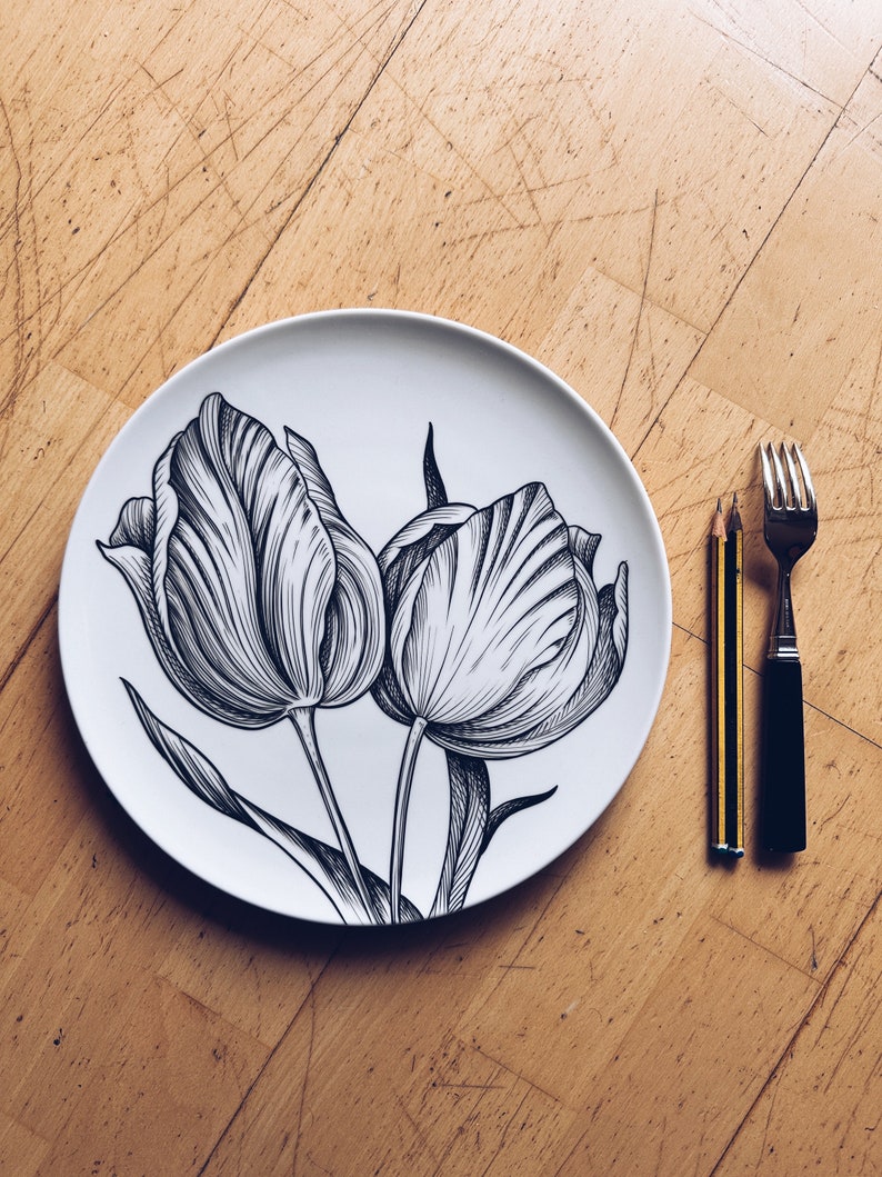 Decorative Plates, Botanical Illustration, Porcelain, 28cm image 2