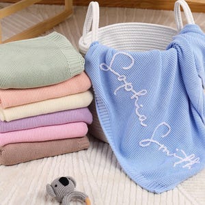 Manta de bebé hecha a mano, manta de punto de algodón suave para niña, manta personalizada con nombre, regalo para baby shower, manta para recién nacido, recuerdo para bebé