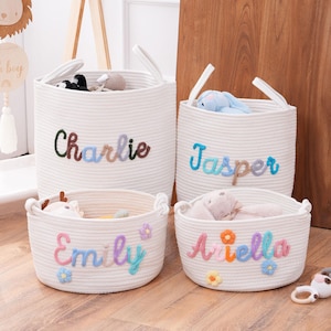 Personalized Baby Basket · Custom Newborn Name Baby Gift · Baby Shower Gift Basket · Cotton Rope Basket · Boy Girl Knitting Storage baskets