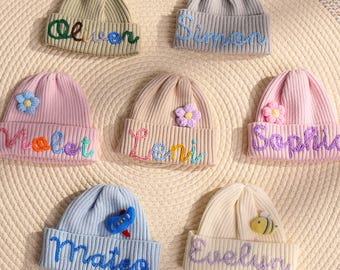 Bonnet bébé prénom personnalisé, bonnet d'hiver en tricot, bonnet cadeau personnalisé prénom