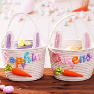 Personalisierter Osterkorb, Häschenkorb, Babygeschenkkorb, Kinder-Ostereisuche, Babynamenkorb, Osterhasenkarotteneimer