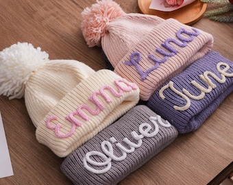 Berretto con nome per neonato, cappello fatto a mano, cappello personalizzato per bambini, maglia invernale personalizzata, regalo per la doccia