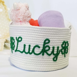 Personalisierter Korb, Deckenkorb, Babypartykorb, Jungenspielzeug-Aufbewahrungs-Baumwollseil-Namensorganisator Neugeborene Geburtstags-kundenspezifische christliche Geschenke