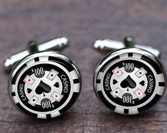 Personalizado Iniciales Plata Plateado Poker Chip Gemelos