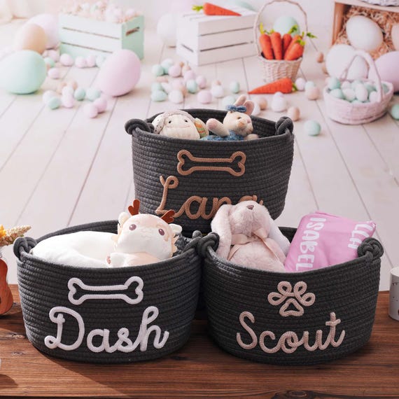 Dog Toy Basket, Dog Toy Bin, Personalized Toy Basket Box Pet Name