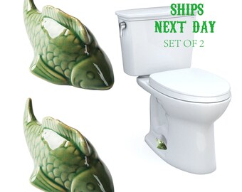 Fish Toilet Bolt Caps,Personalized Ceramic Toilet Bolt Cover, Set of 2 Green Fish Bolt Cap, Easy to Install New Home House Warming Gift