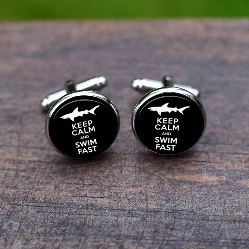 Sports wedding Gifts Sharp Swim Lover Keep calm and swim fast Swimming Cuff links Swimmer Cufflinks