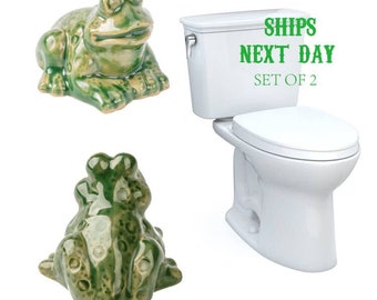 Cache-boulons de toilette, cache-boulon de toilette en céramique personnalisé, décoration de salle de bain, cadeau de pendaison de crémaillère, lot de 2 bouchons de boulon grenouille vert facile à installer