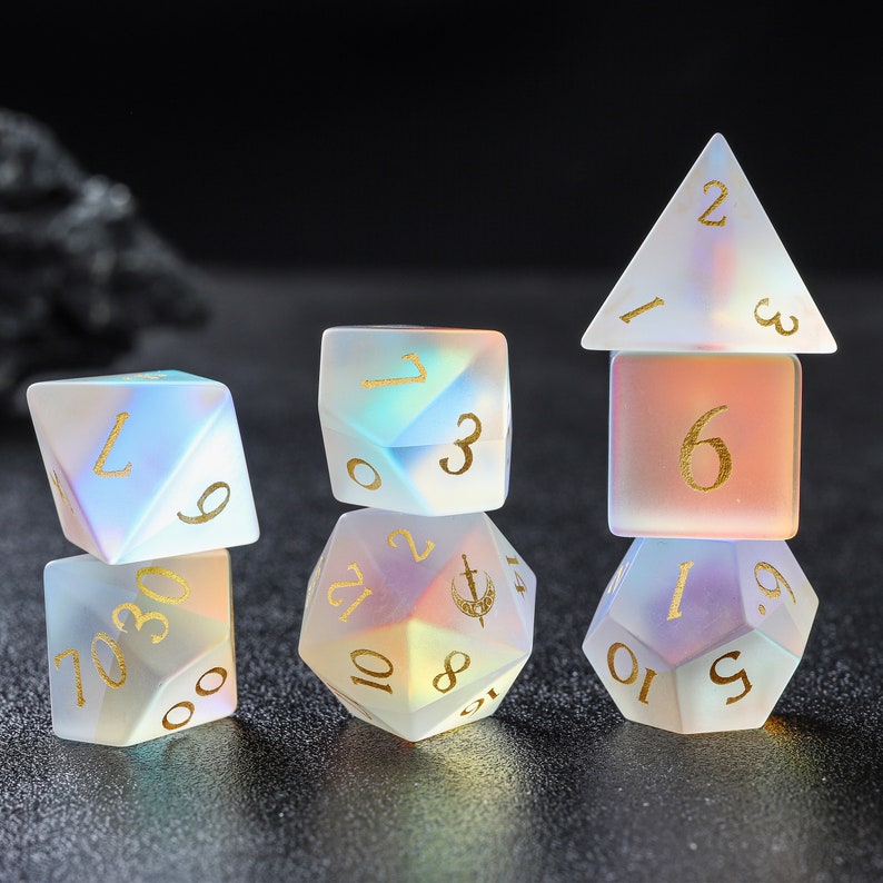 DND Dagger Moon Frosted Prismatic Glass Dice Set D4 D6 D8 D10 Etsy