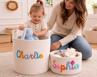 Personalisierter Baumwollseil-Babykorb • Benutzerdefinierte Name Kinderzimmer Lagerung, Baby Geschenkkorb