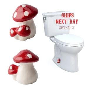 Red Mushroom Toilet Bolt Cap,Personalized Toilet Bolt Cover, Ceramic Bolt Caps Bathroom Decor Easy to Install Set of 2 Bathroom Decoration