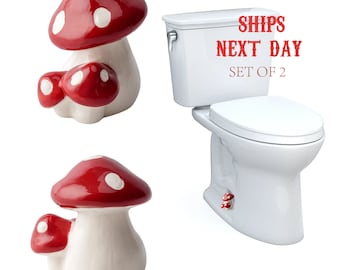 Red Mushroom Toilet Bolt Cap,Personalized Toilet Bolt Cover, Ceramic Bolt Caps Bathroom Decor Easy to Install Set of 2 Bathroom Decoration