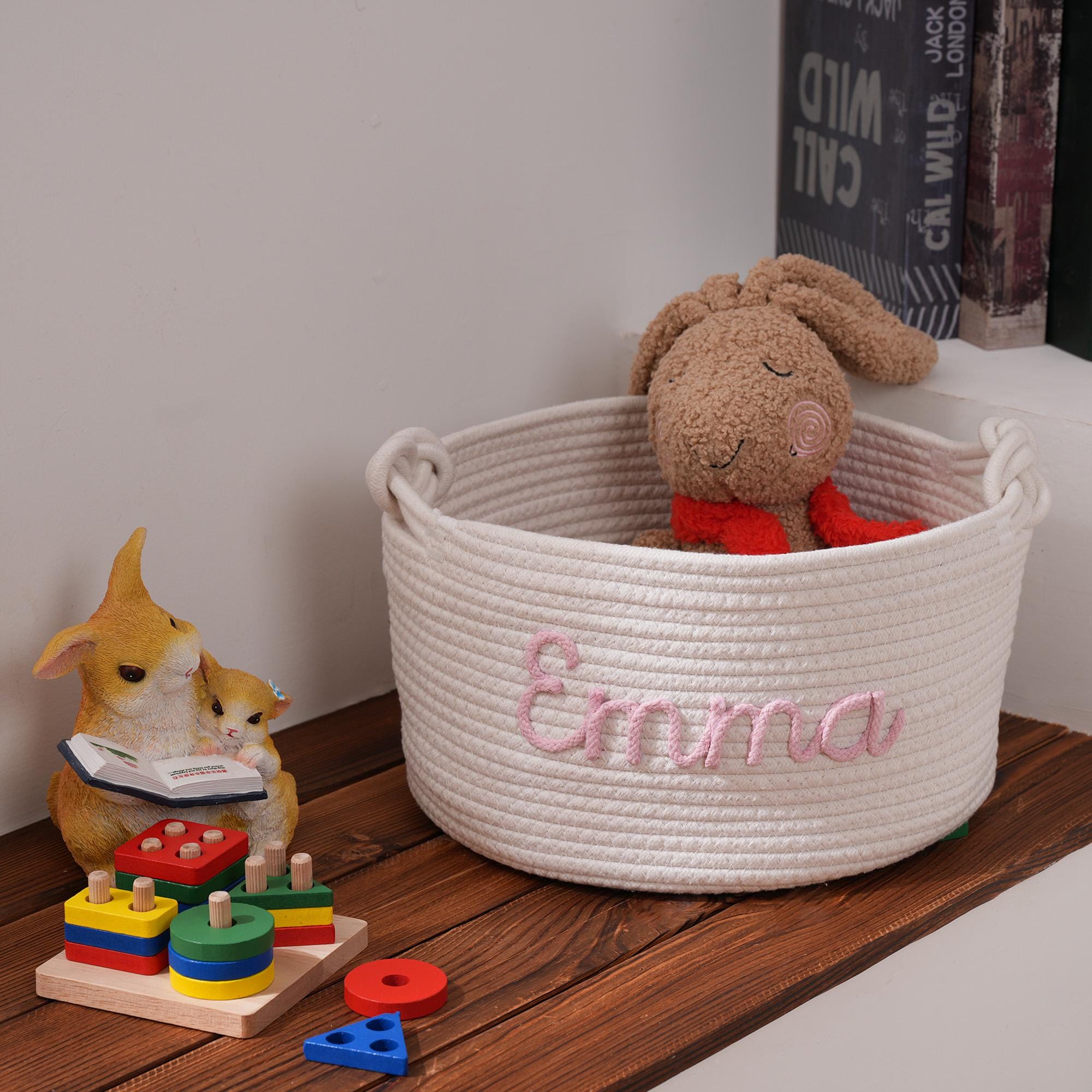 Gepersonaliseerde Baby Gift Mand, Baby Meisje Jongen Touw Katoen Baby Douche Mand, Speelgoed Mand, Aangepaste Naam Baby Mand, Baby Speelgoed Opslag Organizer Kwekerij Decor Geschenken (L-21X15X40CM