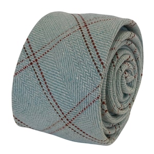 Frederick Thomas mint pale pastel green tweed check mens wool tie