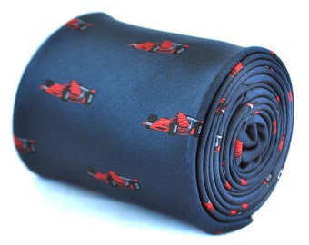 navy blue tie with F1 formula one racing car design  by Frederick Thomas FT1932