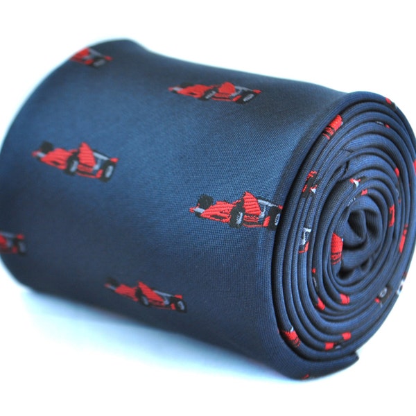 navy blue tie with F1 formula one racing car design  by Frederick Thomas FT1932