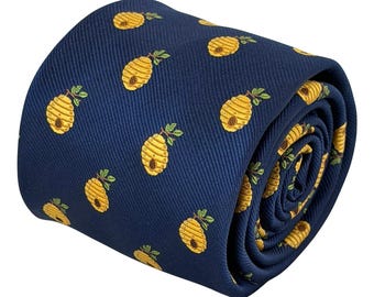 Navy Blue Beehive Tie, Bee Keeper Necktie, Honey Bee Gift for Him, Beekeeper Dad Gift, Nature Lover Men’s Tie – Frederick Thomas London