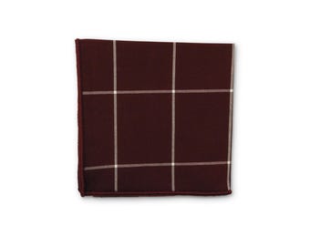 Frederick Thomas Maroon Check  pocket square handkerchief