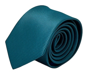 Cravate homme bleu sarcelle vert turquoise soyeux unie de bureau classique par Frederick Thomas