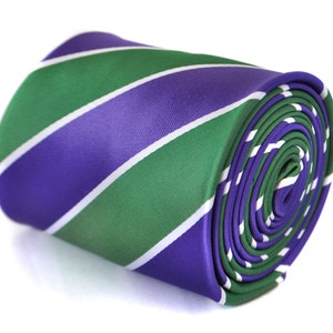 cadbury purple, green and white barber Wimbledon colours striped tie by Frederick Thomas FT2062
