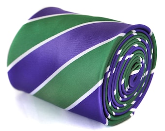 Corbata a rayas Cadbury en colores púrpura, verde y blanco de barbero Wimbledon de Frederick Thomas FT2062