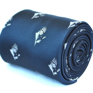 navy tie with sherlock holmes design with signature floral design to rear by Frederick Thomas FT1923