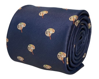 navy mens tie with artist palette painting quirky design by Frederick Thomas
